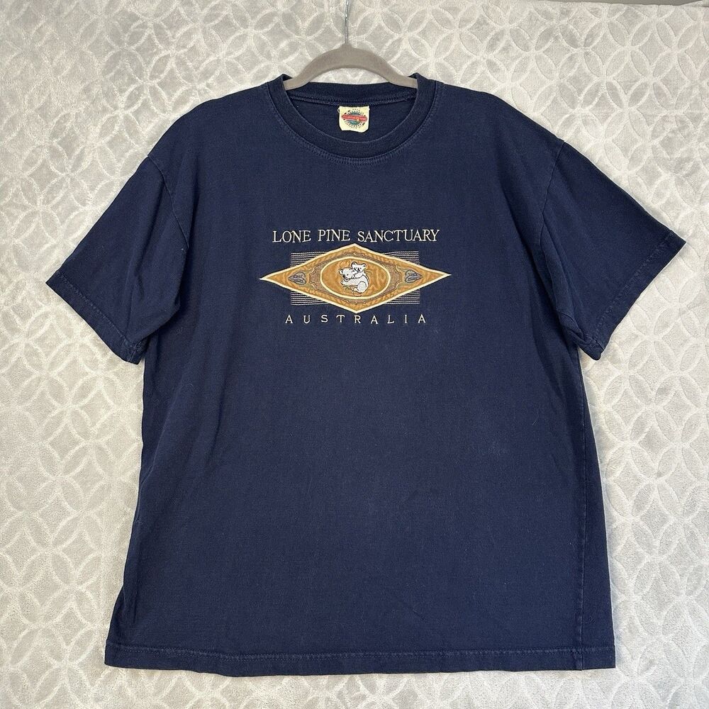 Vtg Lone Pine Koala Sanctuary T-Shirt Men XL Blue Embroidered Brisbane Australia